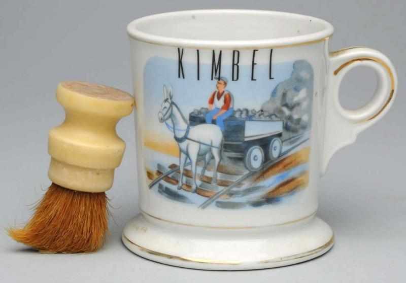 Appraisal: Donkey-Drawn Coal Cart Shaving Mug Name Kimble in black lettering