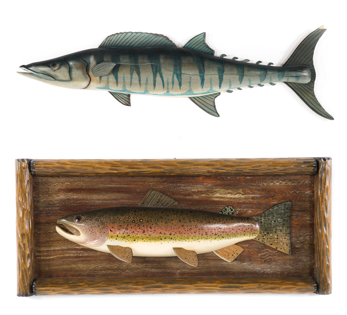 Appraisal: Fish Carvings-Trout and Wahoo Signed colorful Condition Additional comments added