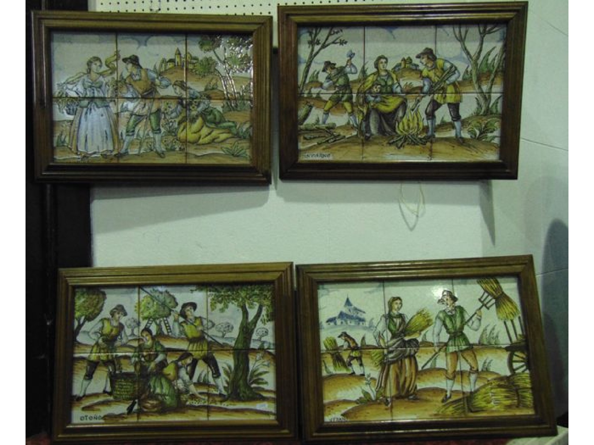 Appraisal: A set of four Italian tiled panels each comprising six