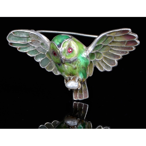 Appraisal: A French silver and enamel owlet brooch early th c