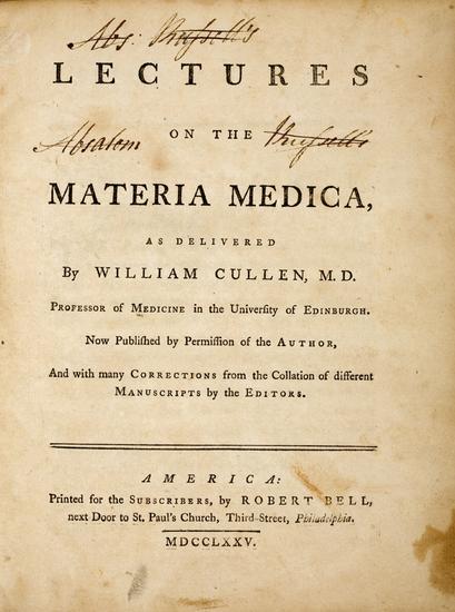 Appraisal: CULLEN William - Lectures on Materia Medica Philadelphia Robert Bell