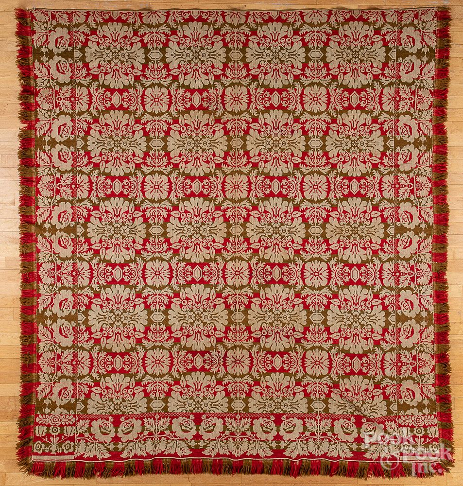 Appraisal: Pennsylvania red tan and brown Jacquard coverlet Pennsylvania red tan