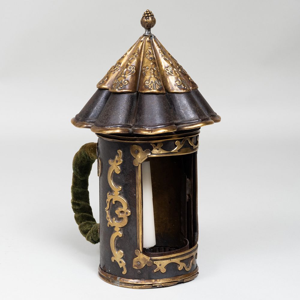 Appraisal: Dutch Brass-Mounted Tin Candle Holder in high Condition Some wear