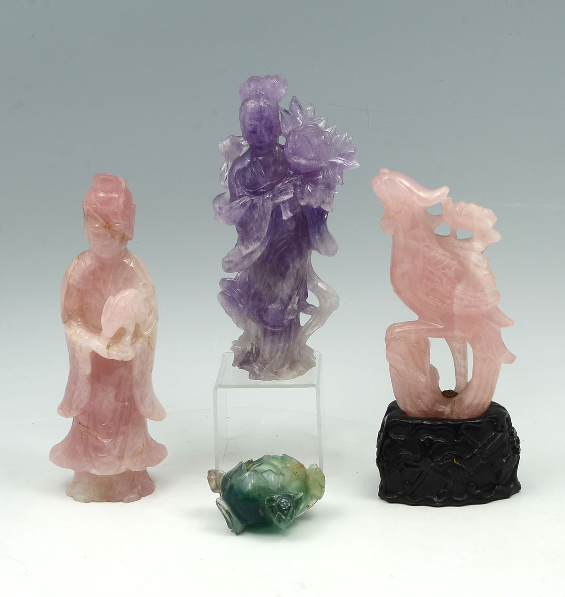 Appraisal: PC CARVED NATURAL STONE CHINESE FIGURES Comprising - Rose Quartz