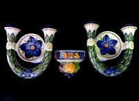 Appraisal: A pair of Copenhagen polychrome Aluminia art fiaence wall sconce