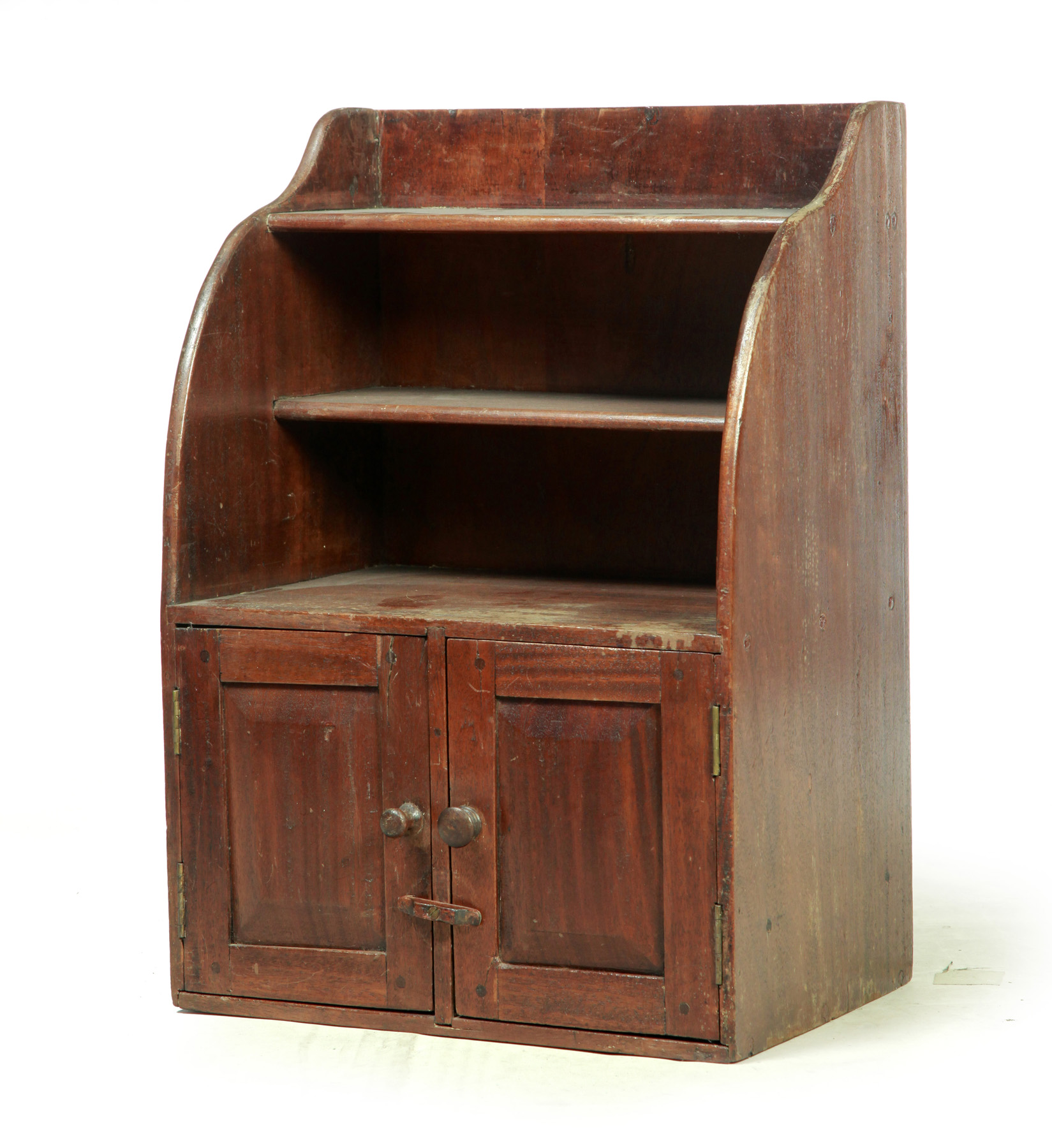 Appraisal: MINIATURE OPEN CUPBOARD American st half- th century Mahogany Two