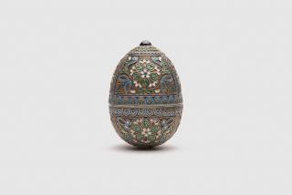 Appraisal: Russian Silver Gilt and Cloisonne Enamel Egg RUSSIAN SILVER GILT