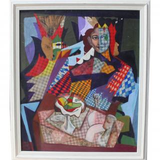 Appraisal: Jose Bernal Cuba American - figural collage with still life