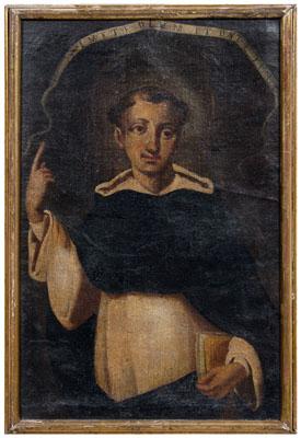 Appraisal: Spanish Colonial painting saint in a Benedictine habit holding a