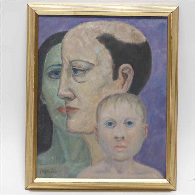 Appraisal: Expressionist style modernist portrait of a family oil on canvas