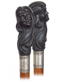 Appraisal: Art Nouveau Figural Cane -Ca -Large wood woman head knob