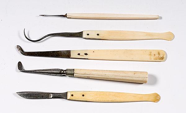 Appraisal: FIVE IVORY-HANDLED MEDICAL INSTRUMENTS th century ivory handled medical instruments