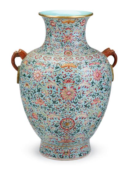 Appraisal: Large and Impressive Chinese famille rose and turquoise ground porcelain