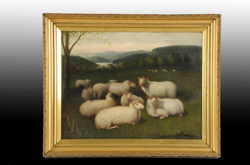 Appraisal: Sheep in Pasture Oil Painting by Jones Description Dated -