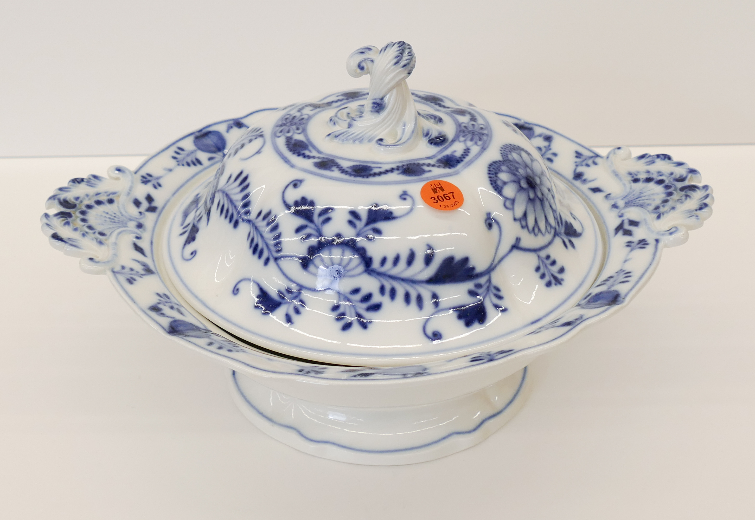 Appraisal: Meissen Blue Onion Porcelain Covered Footed Server Double strikes over