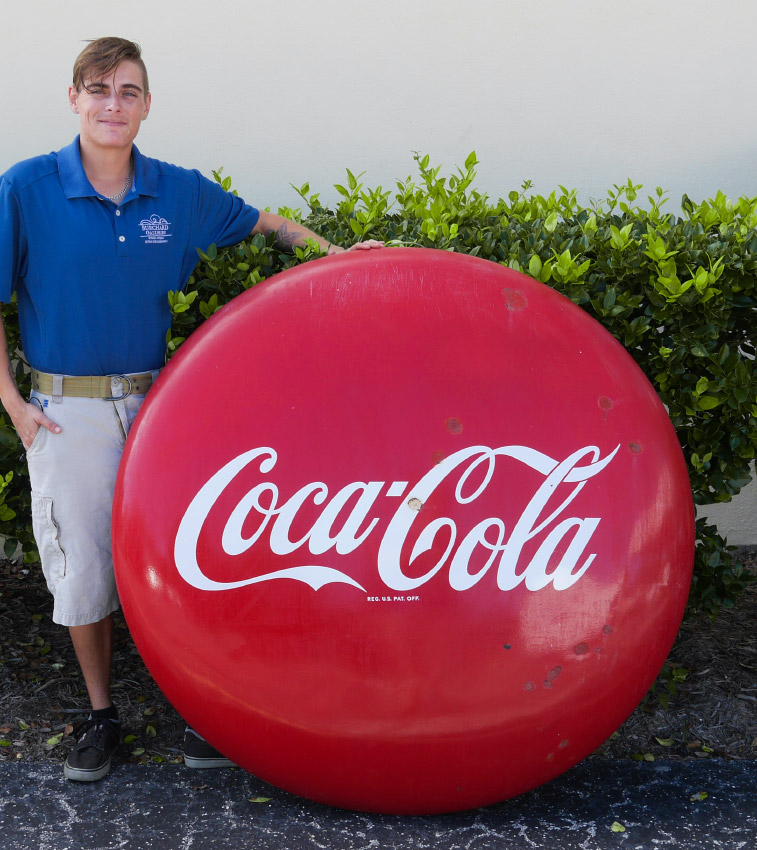 Appraisal: COCA-COLA LARGE BUTTON ENAMEL SIGN Single side red and white