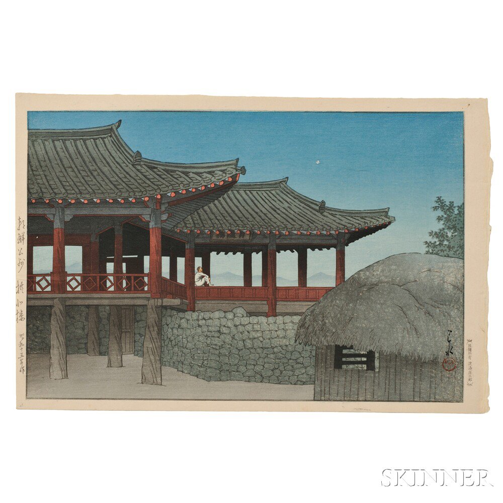 Appraisal: Kawase Hasui - Observation Pavilion in Korea Japan color woodblock