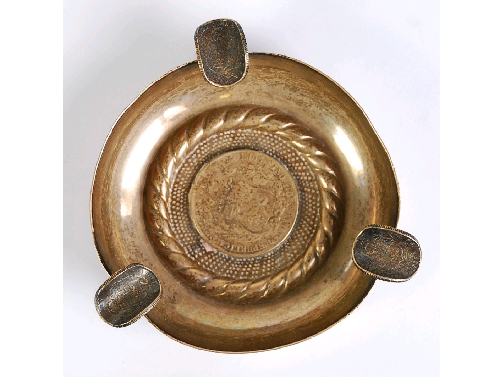 Appraisal: PERUVIAN STERLING CIRCULAR ASHTRAY with three rests made from silver