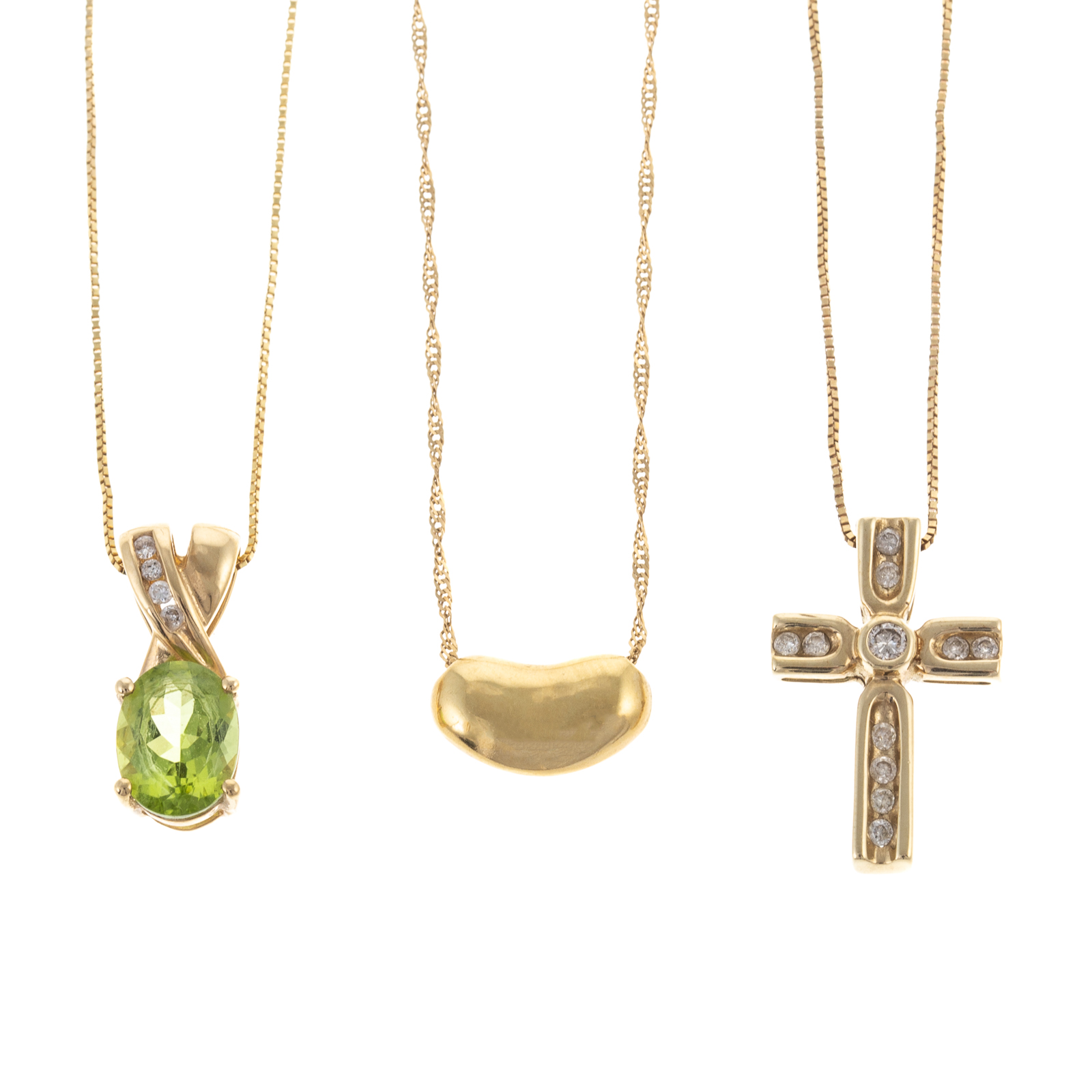 Appraisal: A TRIO OF GEMSTONE DIAMOND PENDANTS IN GOLD K yellow