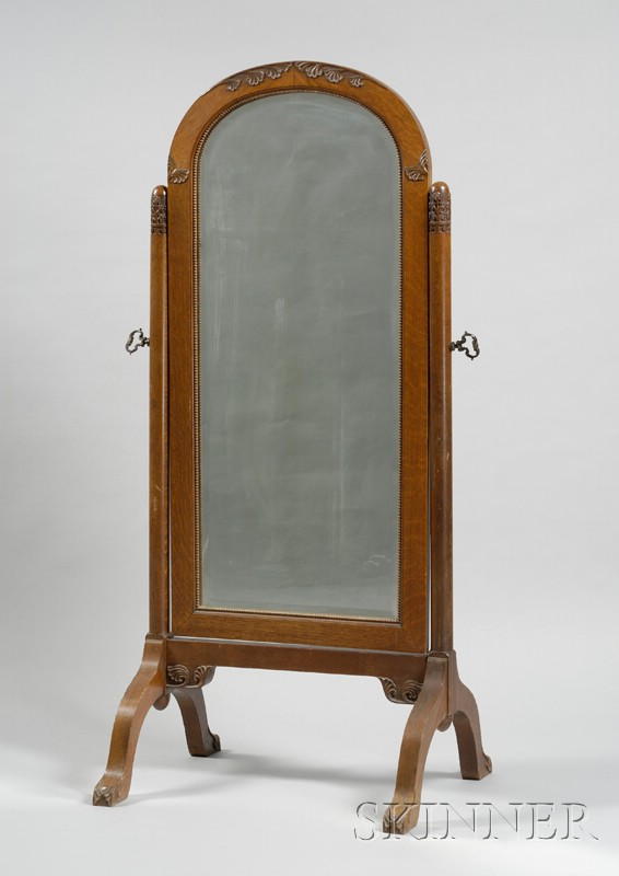 Appraisal: Late Victorian Carved Oak Cheval Mirror with beveled glass ht