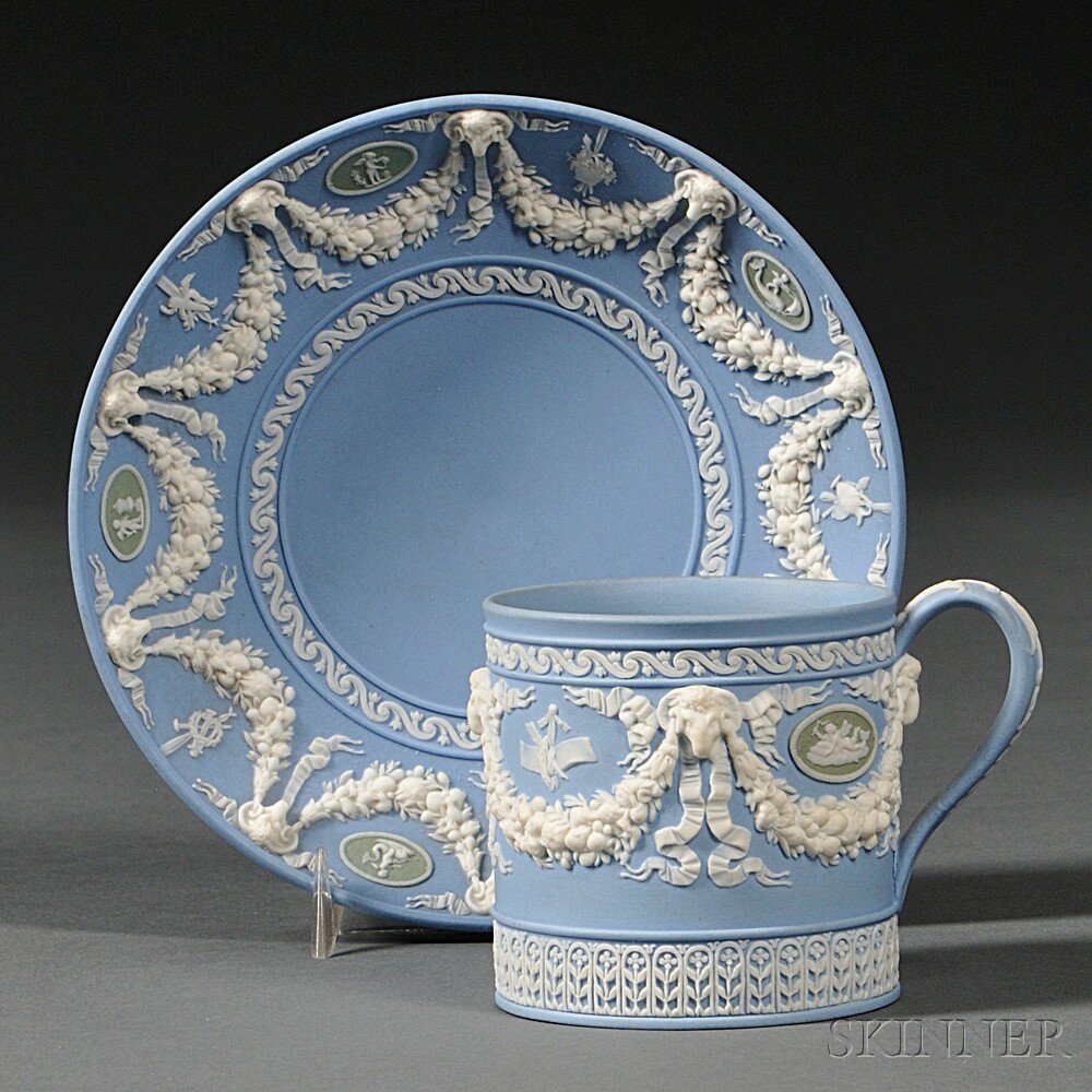 Appraisal: Wedgwood Three-color Jasper Coffee Can and Saucer England late th