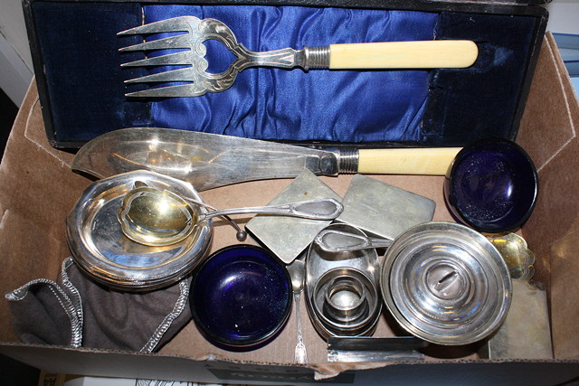 Appraisal: A COLLECTION to include salts spoons fish servers brandy saucepan