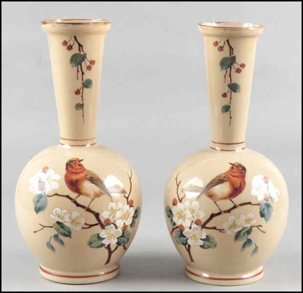 Appraisal: PAIR OF VICTORIAN PAINTED BRISTOL GLASS VASES H '' Condition