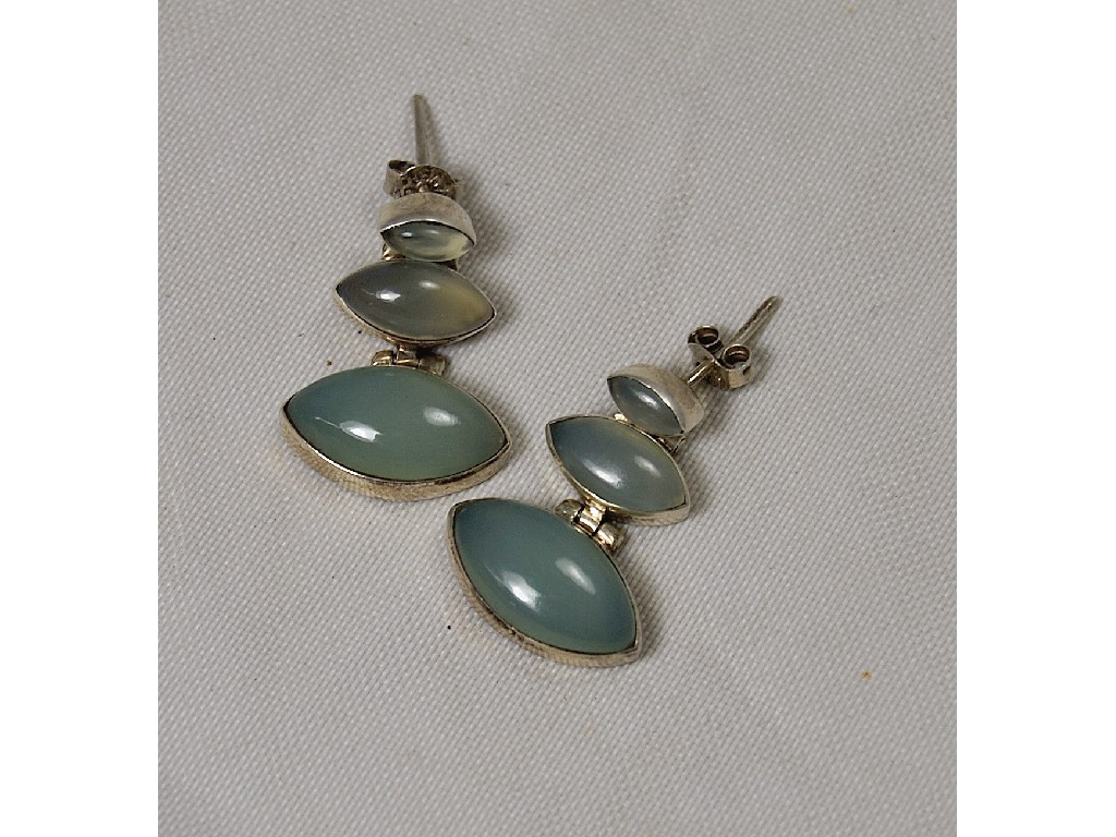 Appraisal: Pair of agate triple drop earrings white metal set