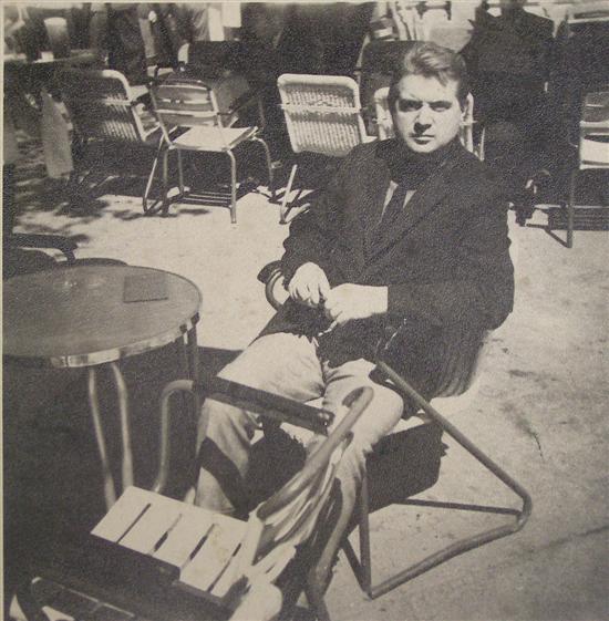 Appraisal: Francis Bacon seated at a pavement cafe table Black and