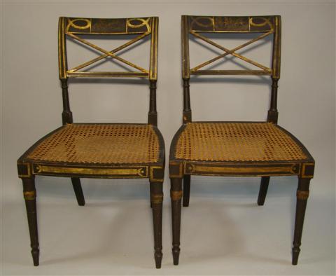 Appraisal: PAIR OF REGENCY STYLE PAINTED CANE SEAT CHAIRS Early th