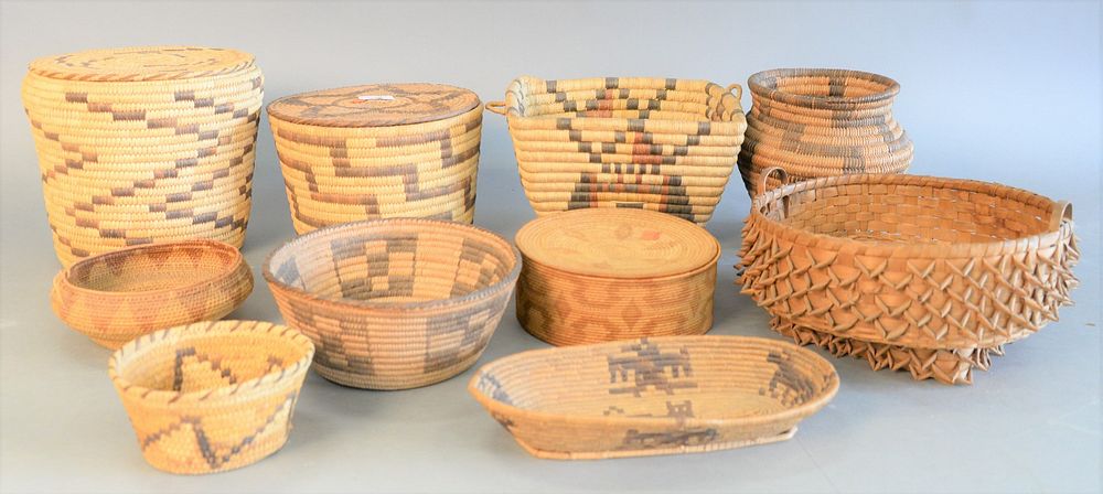 Appraisal: Grouping of ten coil woven Native American baskets sizes vary