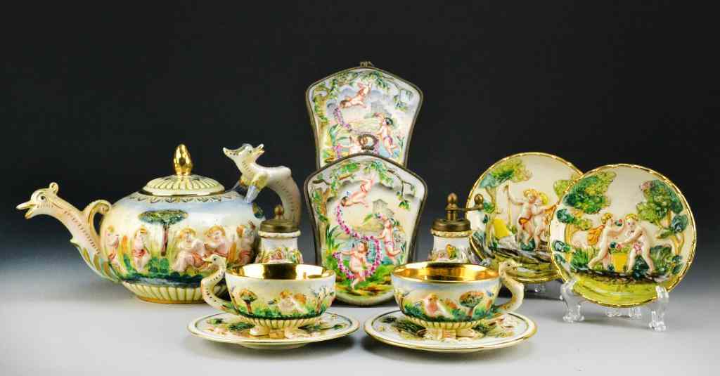 Appraisal: Pc Capodimonte TeasetConsisting of teapot two cups and saucers four