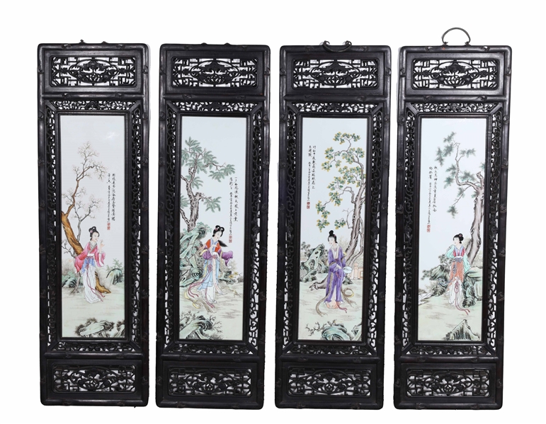 Appraisal: Group of four Chinese porcelain panels depicting four figures in