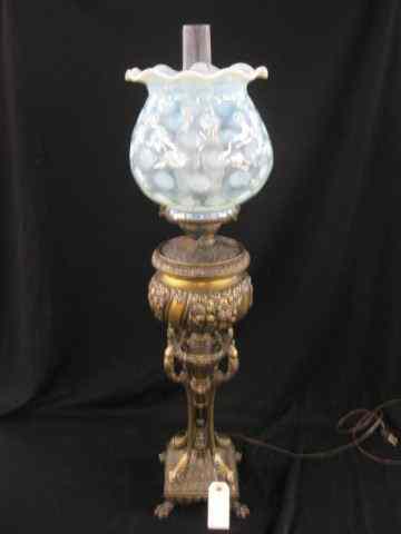 Appraisal: Victorian Banquet Lamp by Miller opalescent coin spot shade on