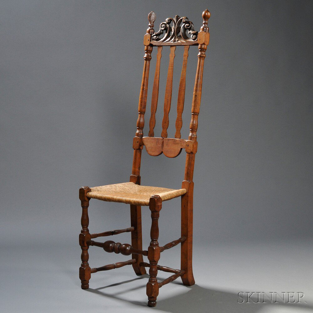 Appraisal: Tall Carved Maple Bannister-back Side Chair probably Massachusetts early th