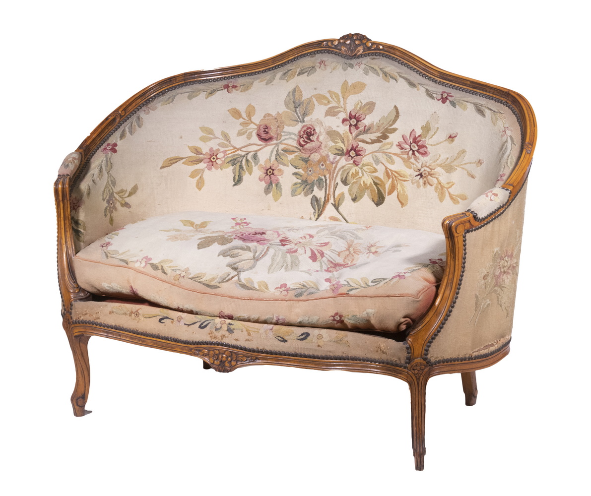 Appraisal: FRENCH STYLE FRUITWOOD SETTEE Louis XV Style Loveseat with carved