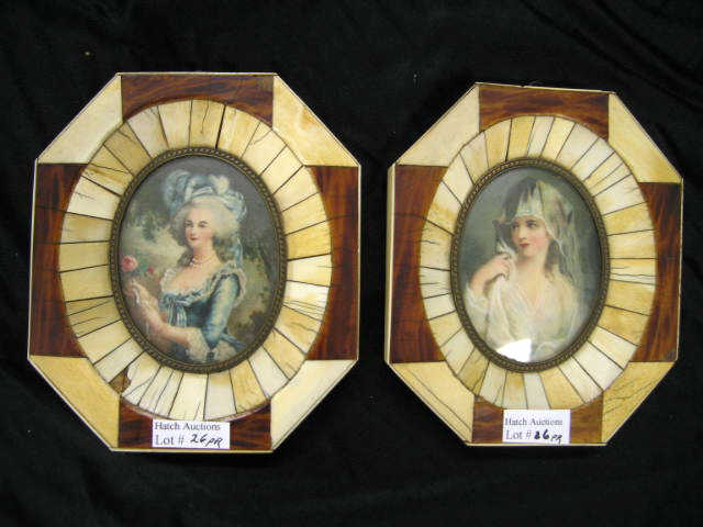 Appraisal: Pair of Miniature Paintings on Ivory superb quality in ivory