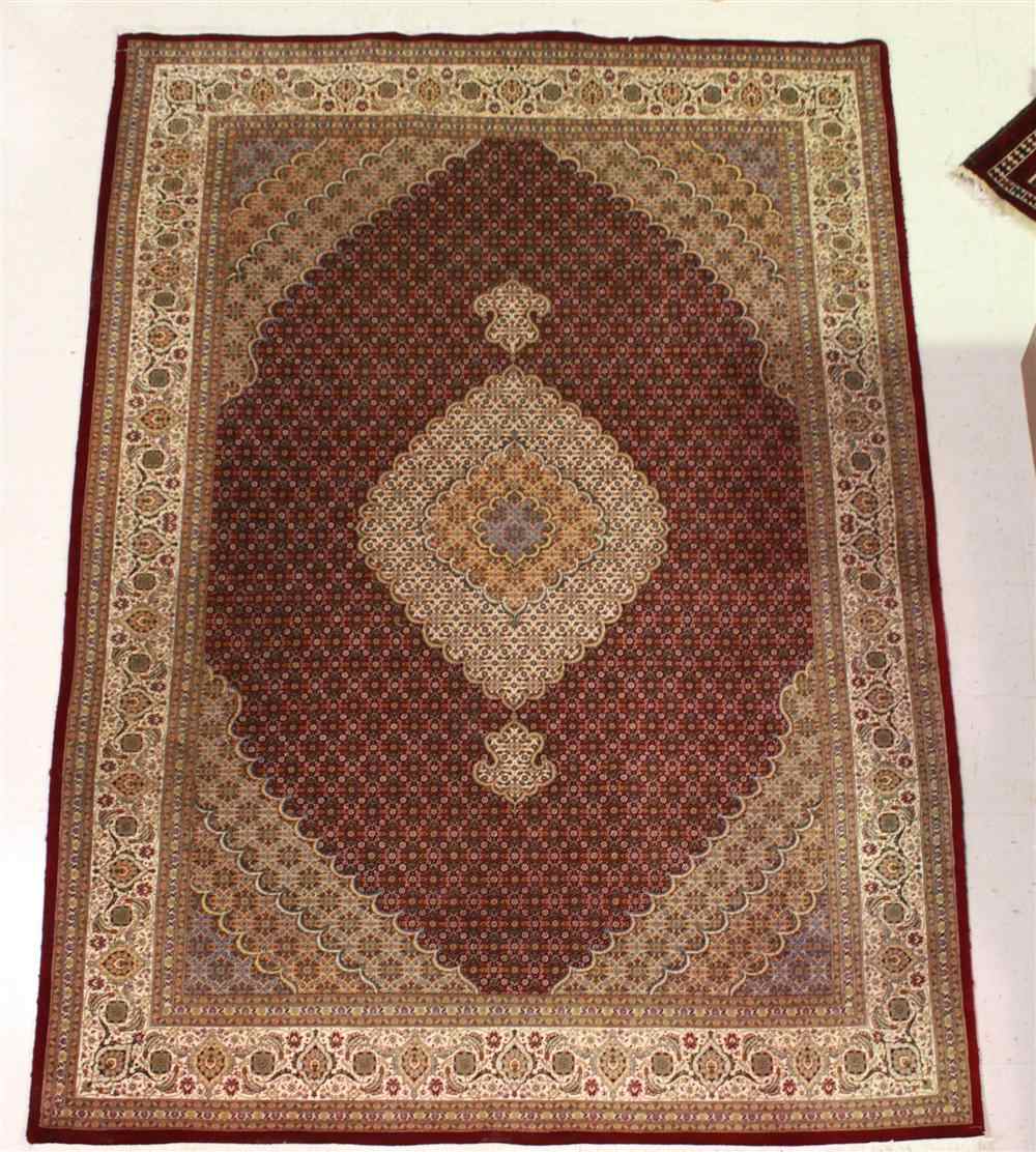 Appraisal: TABRIZ FISH DESIGN PERSIAN RUG wool and silk cream red