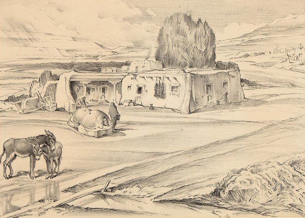 Appraisal: Joseph Imhoff Untitled Adobe House with Two Burros Joseph Imhoff