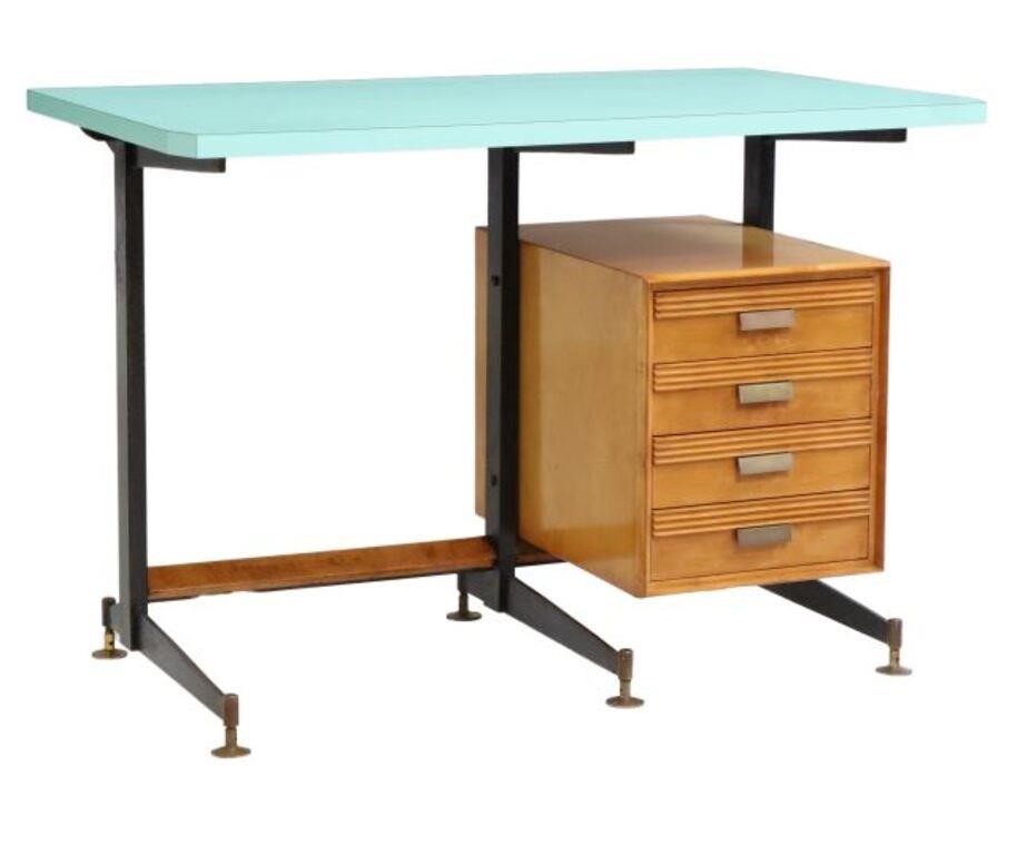 Appraisal: Italian mid-century modern writing desk c s floating green laminate