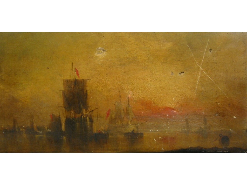 Appraisal: ENGLISH SCHOOL CIRCA Shipping in a Calm at Sunset oil