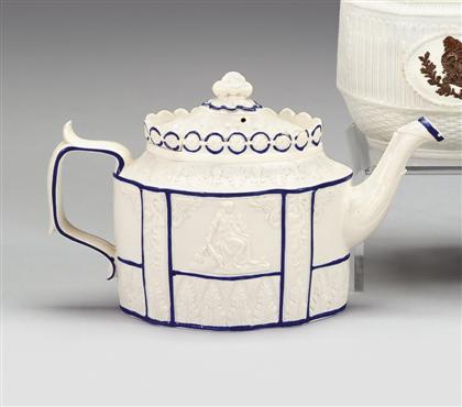 Appraisal: Molded salt-glazed porcelain teapot castleford early th century Of oval