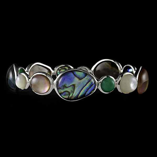 Appraisal: Ippolita Multi-Stone Bangle Ippolita hand-hammered sterling silver bangle containing a