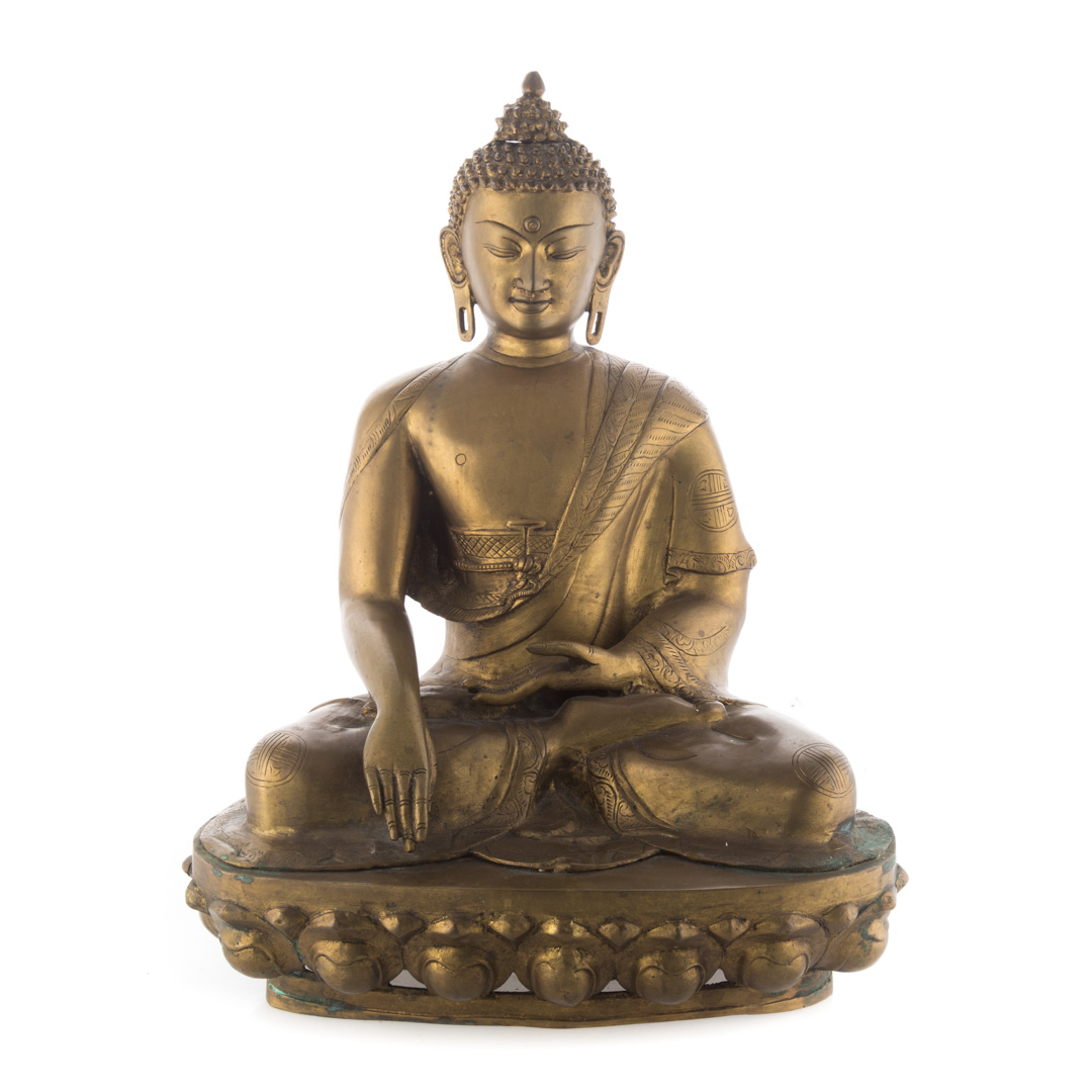 Appraisal: Indian bronze Buddha in traditional seated position on lotus in