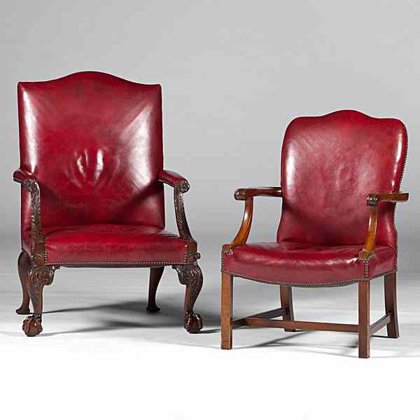 Appraisal: Georgian-style Mahogany Library Armchairs English th century A pair of