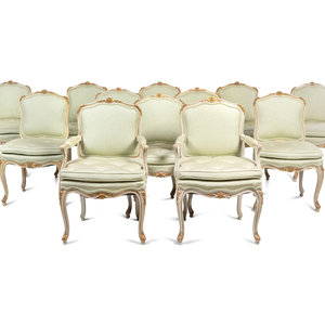 Appraisal: A Set of Twelve Louis XV Style Painted and Parcel