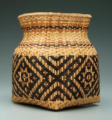 Appraisal: Cherokee river cane basket square to round original tied stretcher