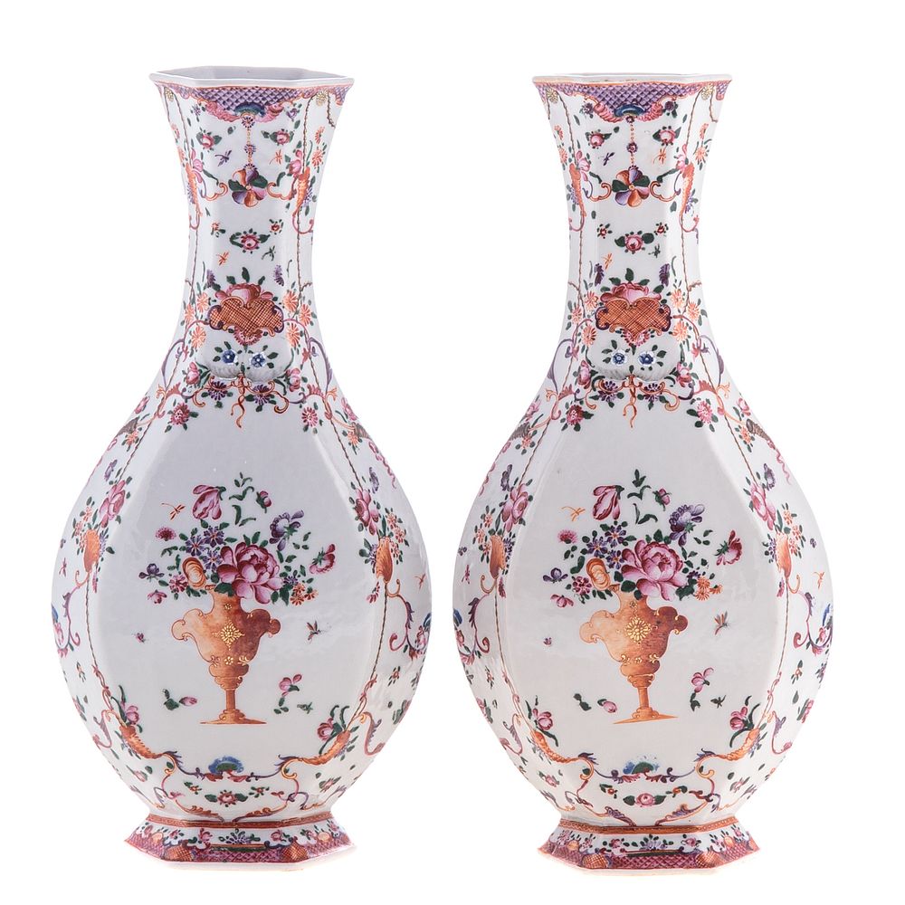 Appraisal: Pair of Chinese Export Famille Rose Paneled Vases Circa -