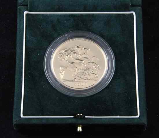 Appraisal: A Brilliant uncirculated five pounds gold coin with box and