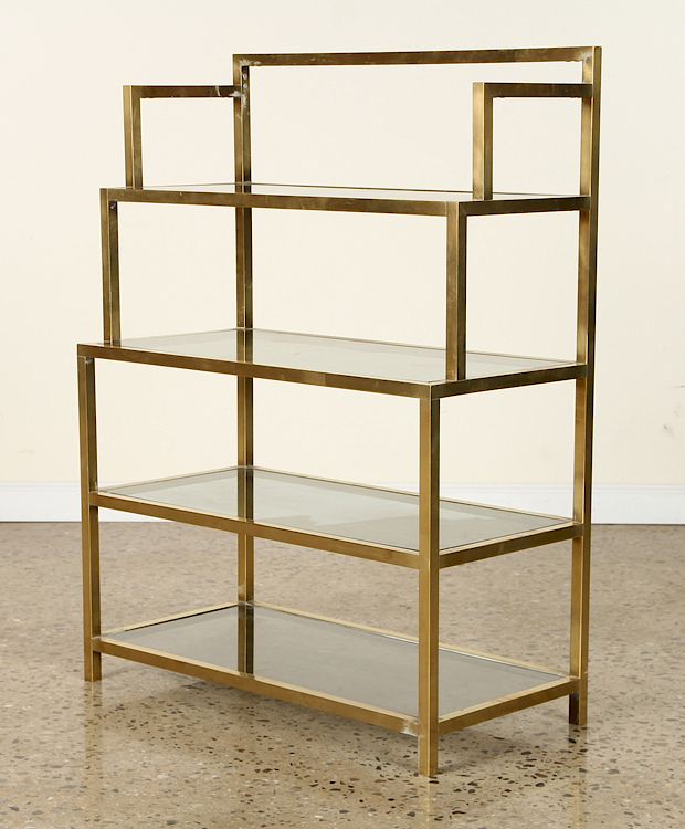 Appraisal: FOUR TIER BRASS SMOKED GLASS ETEGERE C A four-tier brass